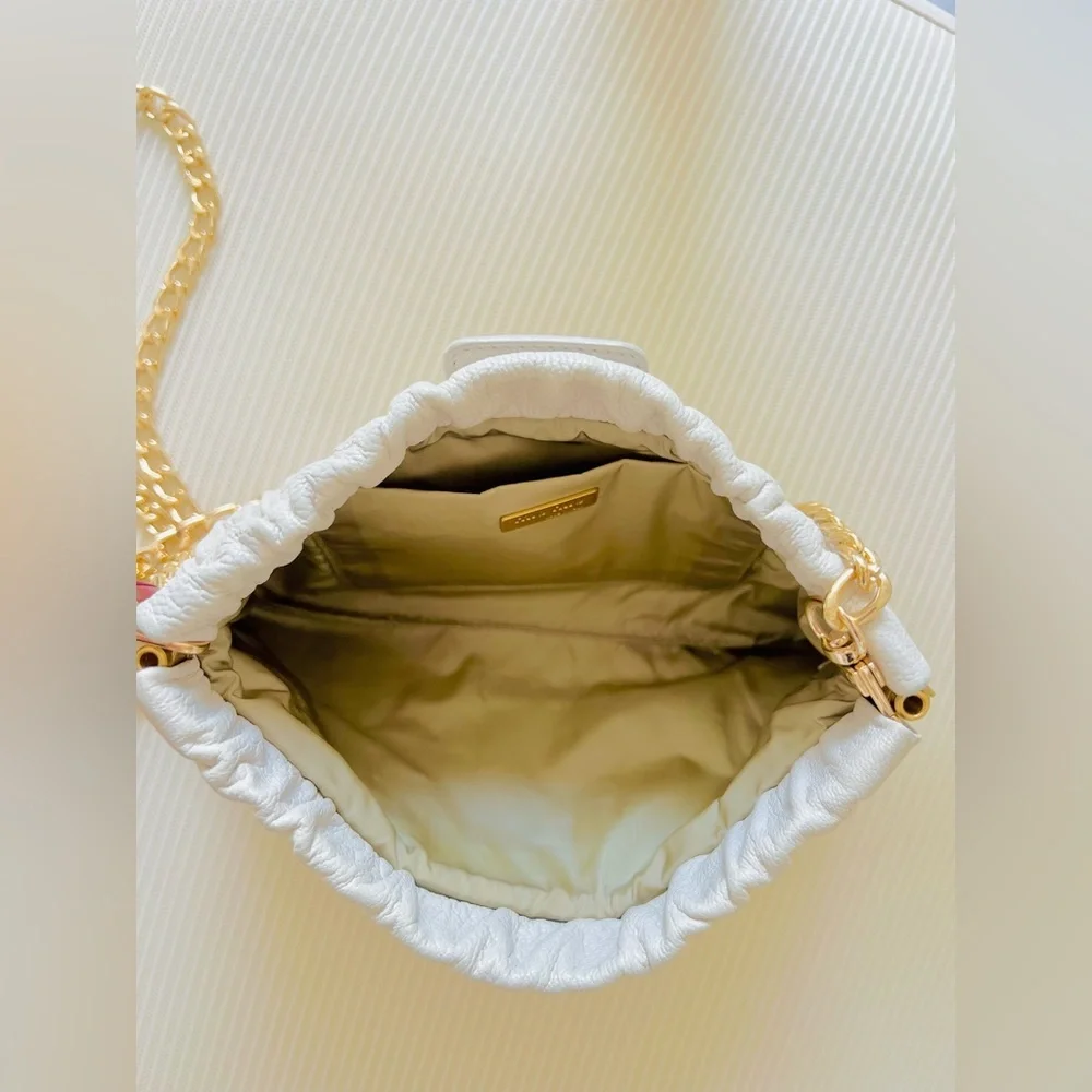 Miu Miu White Pleated Leather Shoulder Bag Crossbody Bag Gold Chain - Picture 5 of 10